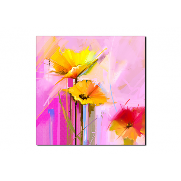 Obraz na plátně - Abstraktní malba, jarní květiny reprodukce- čtverec